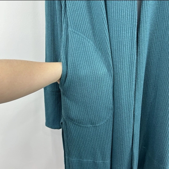 Athleta Women's Harmony Pose Wrap Cardigan Teal Long Sleeve Hooded Ribbed XL - Picture 5 of 14